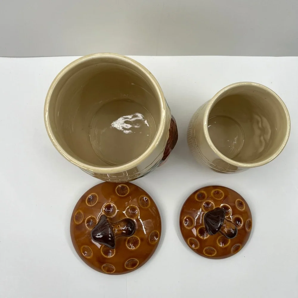 VTG 70s Empress of Haruta Ceramic Mushroom Canister Set 3 Piece Made in Japan
